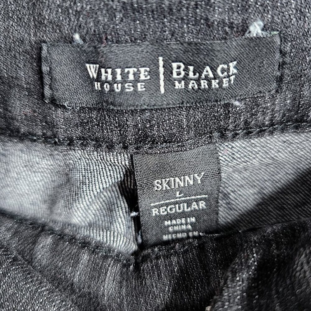 WHITE HOUSE BLACK MARKET Jean Shorts Distressed size L BLACK Denim Bermuda Cute - Picture 5 of 7